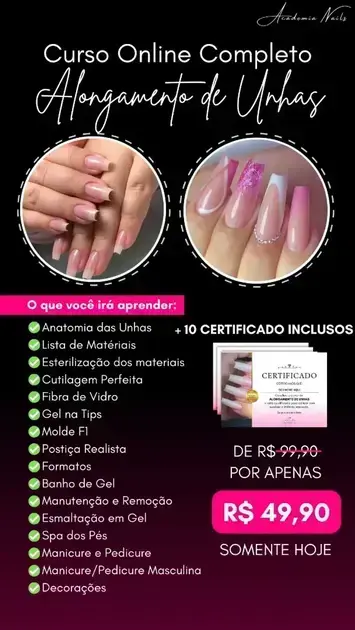 curso gratuito de unha em gel