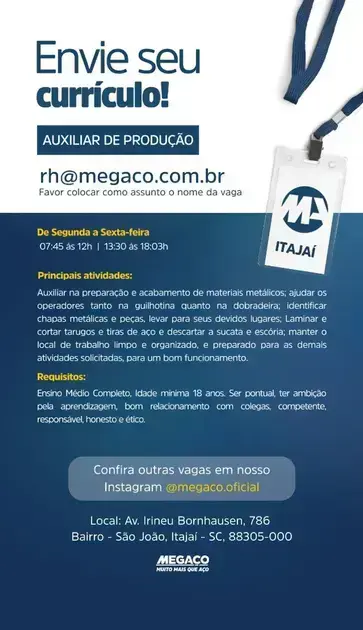 vagas de emprego em itajai